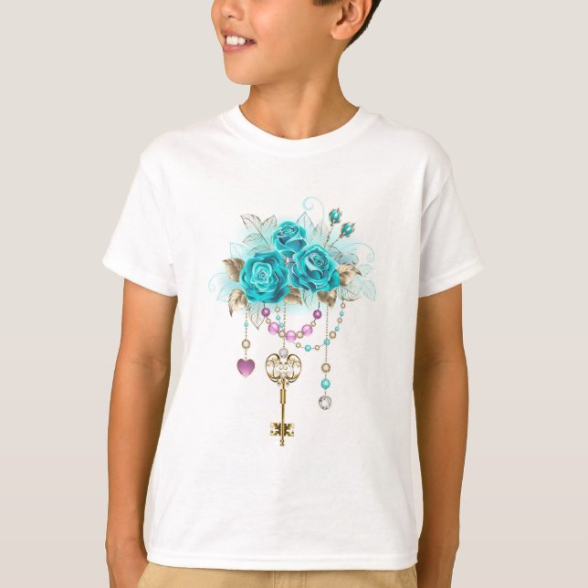 Turquoise Roses with Keys T-Shirt (Front)