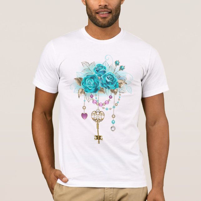 Turquoise Roses with Keys T-Shirt (Front)