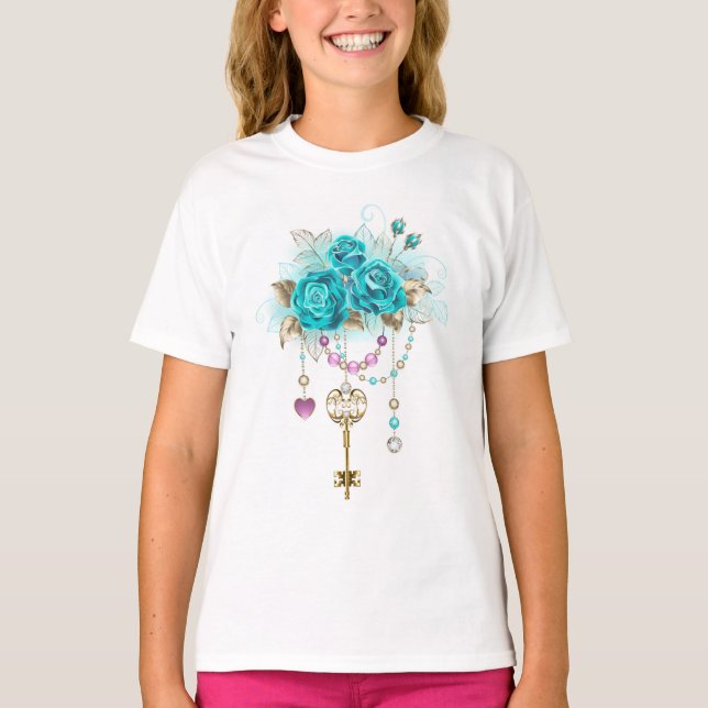 Turquoise Roses with Keys T-Shirt (Front)