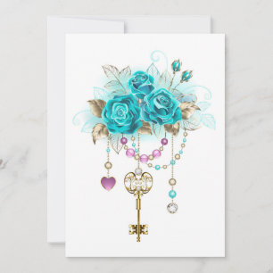 Turquoise Roses with Keys Thank You Card