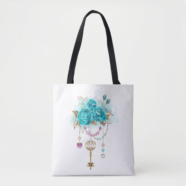 Turquoise Roses with Keys Tote Bag (Front)