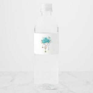 Turquoise Roses with Keys Water Bottle Label