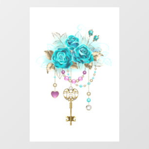 Turquoise Roses with Keys Window Cling