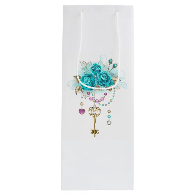 Turquoise Roses with Keys Wine Gift Bag (Front)
