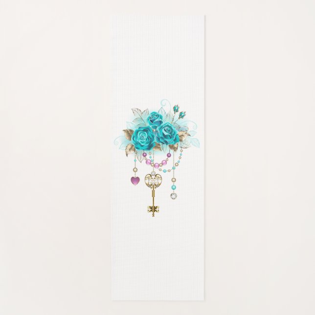 Turquoise Roses with Keys Yoga Mat (Front)