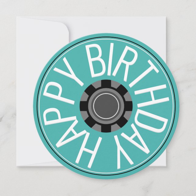 Turquoise Round Industrial Happy Birthday Greeting Holiday Card (Front)