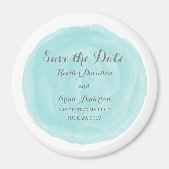Turquoise Round Watercolor Save the Date Magnet (Front)