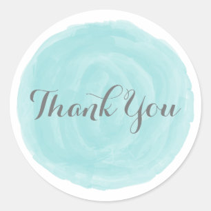 Turquoise Round Watercolor Thank You Stickers