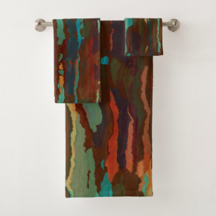 Turquoise, Rust and Blue Abstract Bath Towel Set