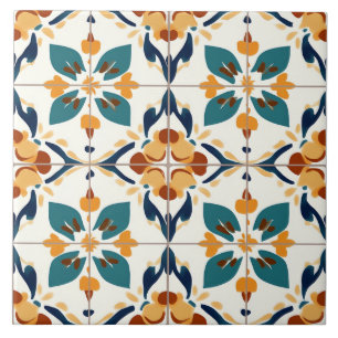 Turquoise, Rust and Yellow Tile