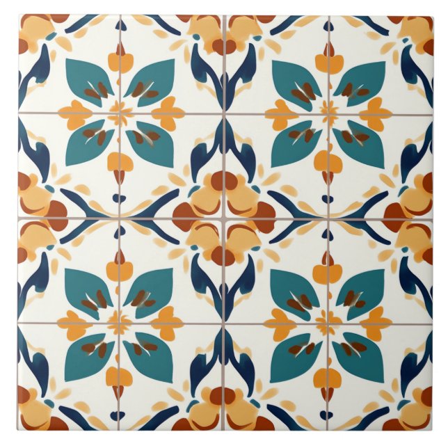 Turquoise, Rust and Yellow Tile (Front)