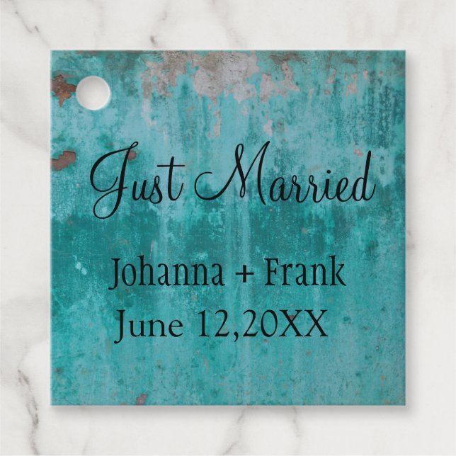 Turquoise Rust | Just Married Favour Tags (Front)