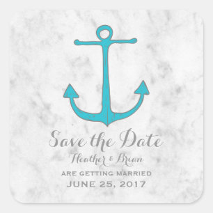 Turquoise Rustic Anchor Save the Date Square Sticker
