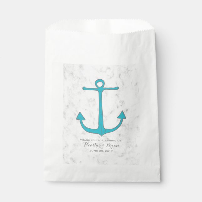 Turquoise Rustic Anchor Wedding Favour Bags (Front)