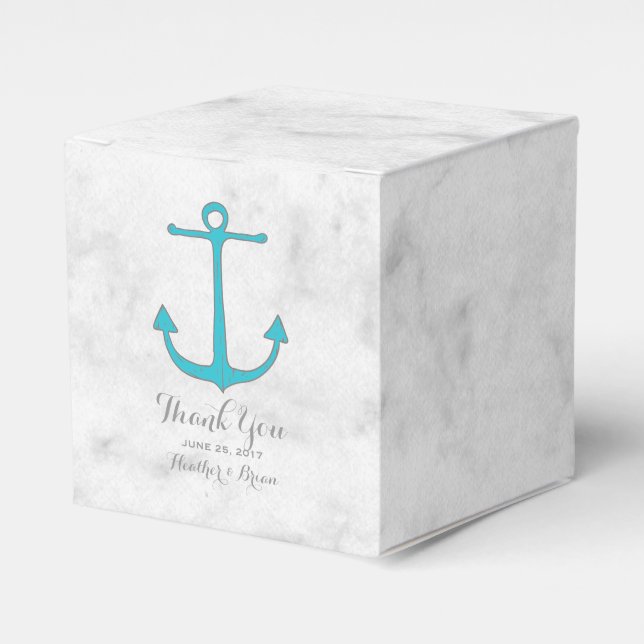 Turquoise Rustic Anchor Wedding Favour Box (Front Side)