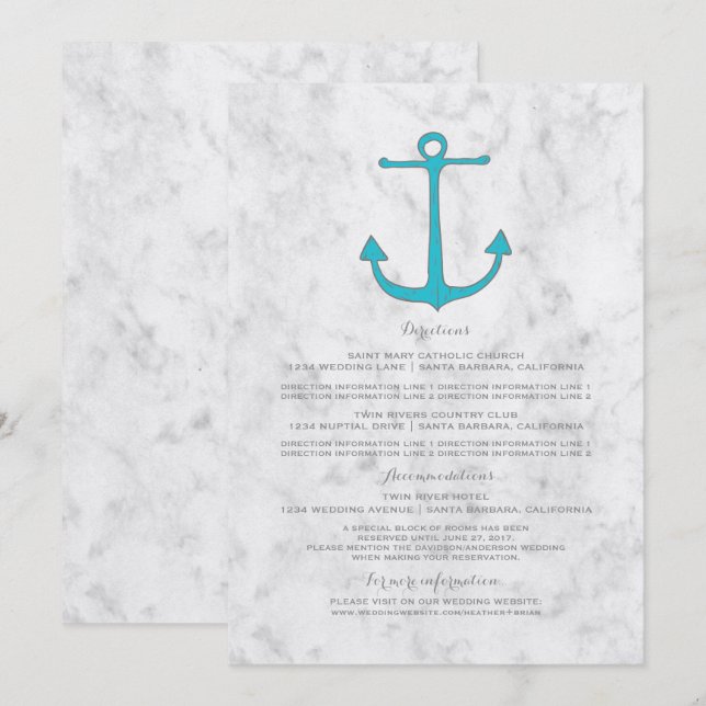 Turquoise Rustic Anchor Wedding Information Invitation (Front/Back)