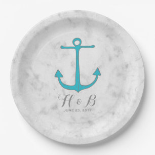 Turquoise Rustic Anchor Wedding Paper Plate