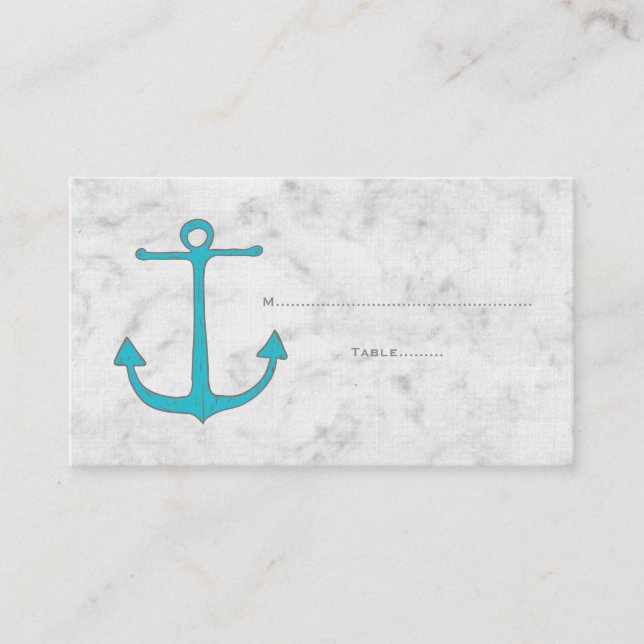 Turquoise Rustic Anchor Wedding Place Cards (Front)