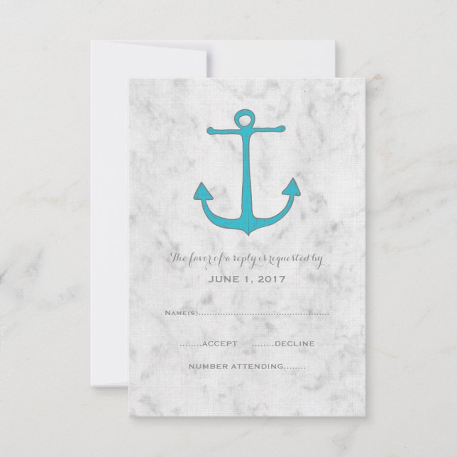 Turquoise Rustic Anchor Wedding RSVP Card (Front)