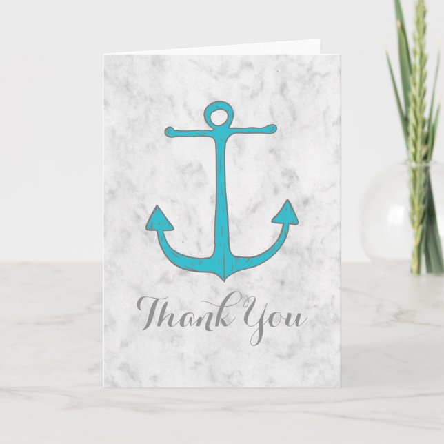 Turquoise Rustic Anchor Wedding Thank You Card (Front)