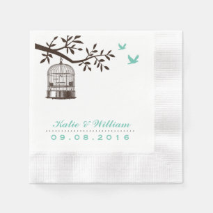 Turquoise Rustic Bird Cage Wedding Paper Napkin