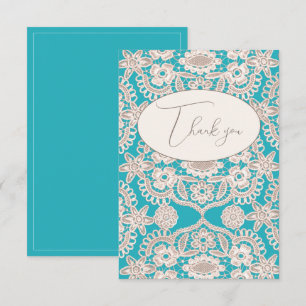 Turquoise Rustic Faux Lace Flat Thank You Card