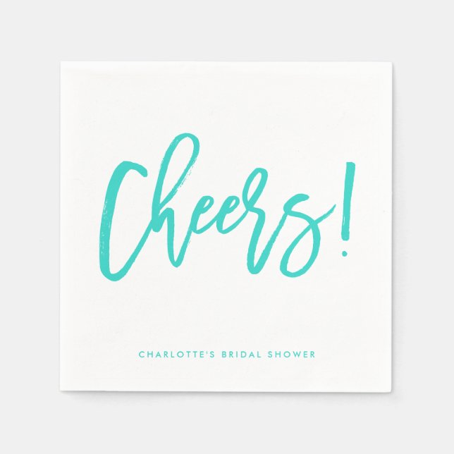 Turquoise Rustic Hand Lettering Cheers Wedding Napkin (Front)