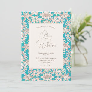 Turquoise Rustic Lace Yellow Wedding Invitations
