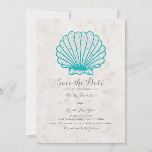 Turquoise Rustic Seashell Save the Date Invite
