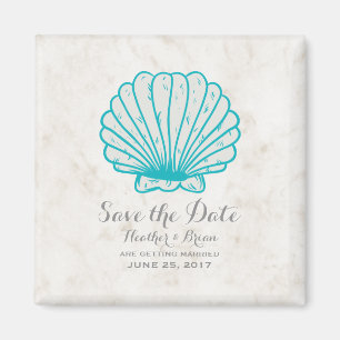 Turquoise Rustic Seashell Save the Date Magnet
