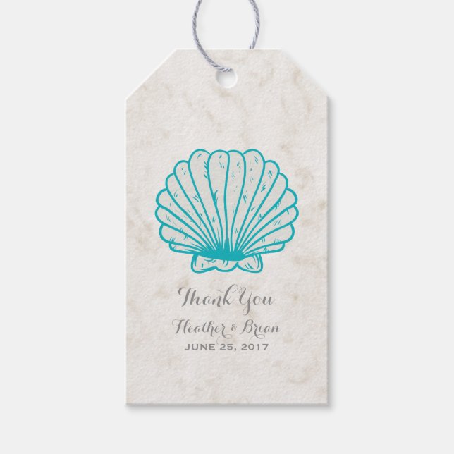 Turquoise Rustic Seashell Wedding Gift Tags (Front)