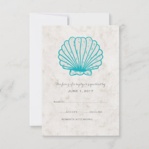 Turquoise Rustic Seashell Wedding RSVP Card