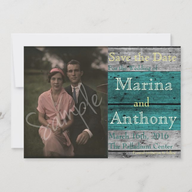 Turquoise Rustic Splash Save the Date No. 1 (Front)