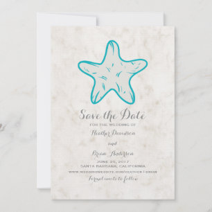 Turquoise Rustic Starfish Save the Date Invite