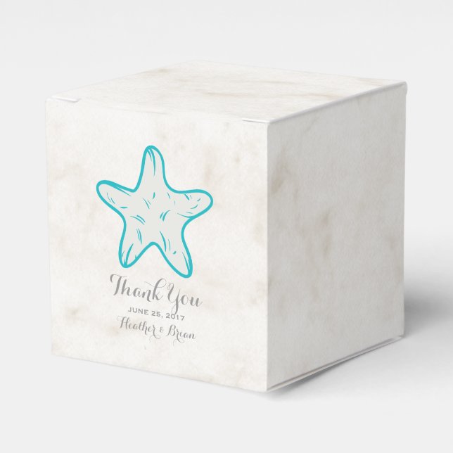 Turquoise Rustic Starfish Wedding Favour Box (Front Side)