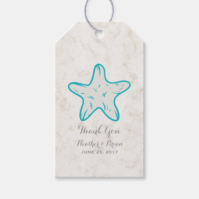 Turquoise Rustic Starfish Wedding Gift Tags (Front)