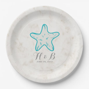 Turquoise Rustic Starfish Wedding Paper Plate