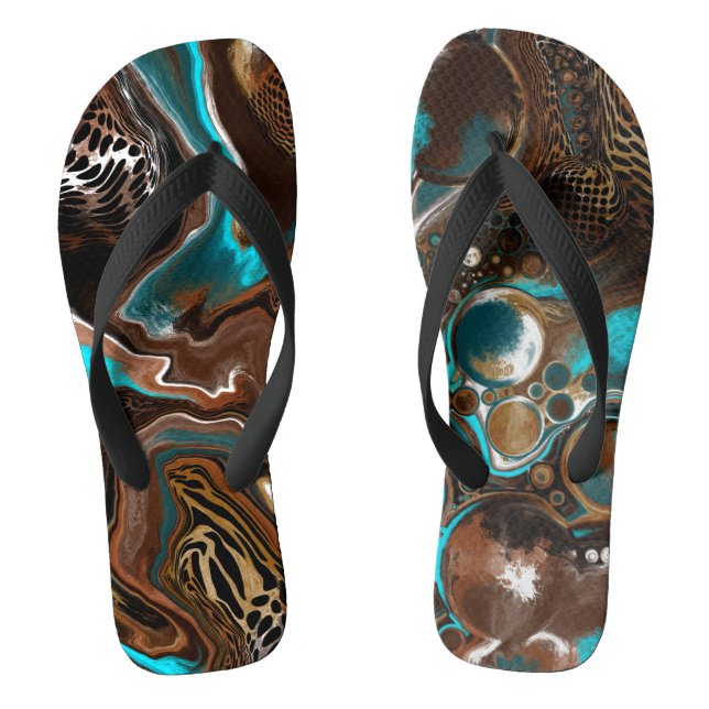 Turquoise Safari Digital Fluid Art Flip Flops (Footbed)