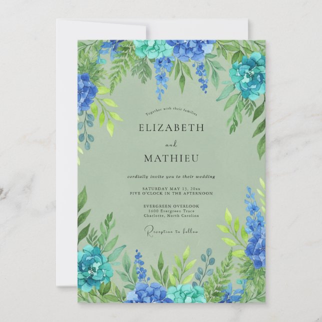 Turquoise Sage Botanical Wedding Invitation (Front)
