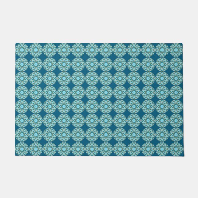 Turquoise & Sage Circle Starburst Pattern Doormat (Front)