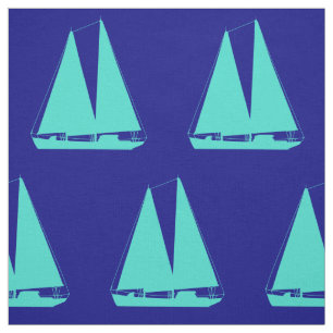 Turquoise Sailboat On Navy Blue Coastal Decor Fabric