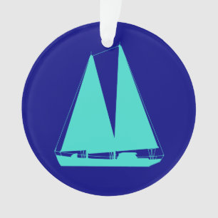 Turquoise Sailboat On Navy Blue Coastal Decor Ornament