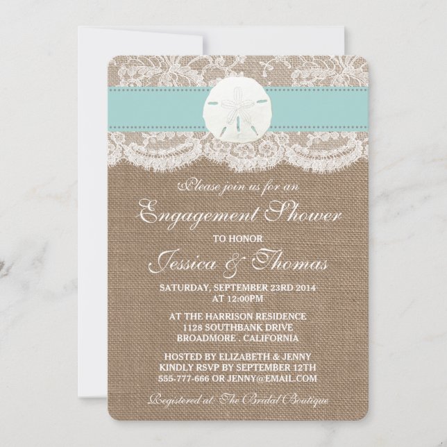 Turquoise Sand Dollar Beach Engagement Shower Invitation (Front)