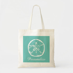 Turquoise sand dollar beach wedding tote bag