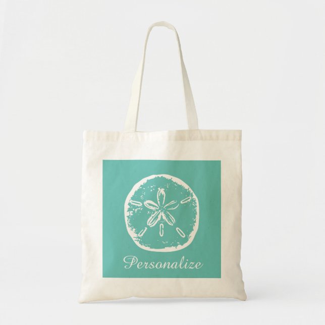 Turquoise sand dollar beach wedding tote bag (Front)
