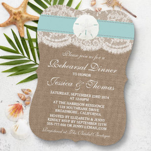 Turquoise Sand Dollar Wedding Rehearsal Dinner Invitation