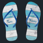 Turquoise Sandy Toes Salty Kisses Flip Flops<br><div class="desc">These cute flip flops are accented with the saying,  "Sandy Toes Salty Kisses" on a turquoise and white striped background,  making them a perfect wedding accessory for the bride or wedding favour for the tropical,  beach,  nautical or destination wedding. Scroll down to see the coordinating tank top.</div>