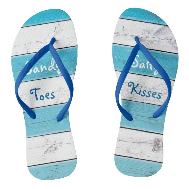 Turquoise Sandy Toes Salty Kisses Flip Flops (Footbed)