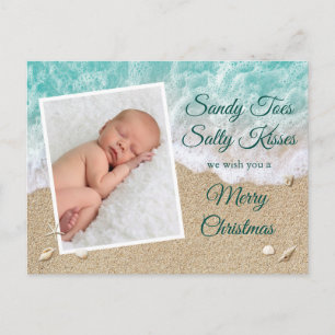 Turquoise Sandy Toes Salty Kisses Merry Christmas Postcard