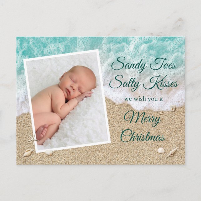Turquoise Sandy Toes Salty Kisses Merry Christmas Postcard (Front)